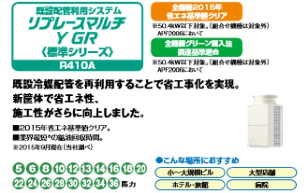 画像1: 三菱電機　ビル用マルチエアコン　冷暖切替 リプレースマルチ Y GRシリーズ（標準タイプ）【PUHY-RP950SDMG3】 (1)