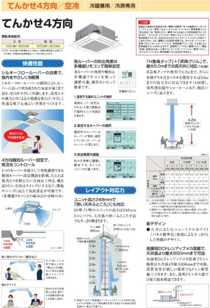 画像1: 日立　産業用・中温型エアコン　空冷/天カセ4方向形 (冷暖兼用・冷房専用各種) 【RCI-AP80LVH3】 (1)